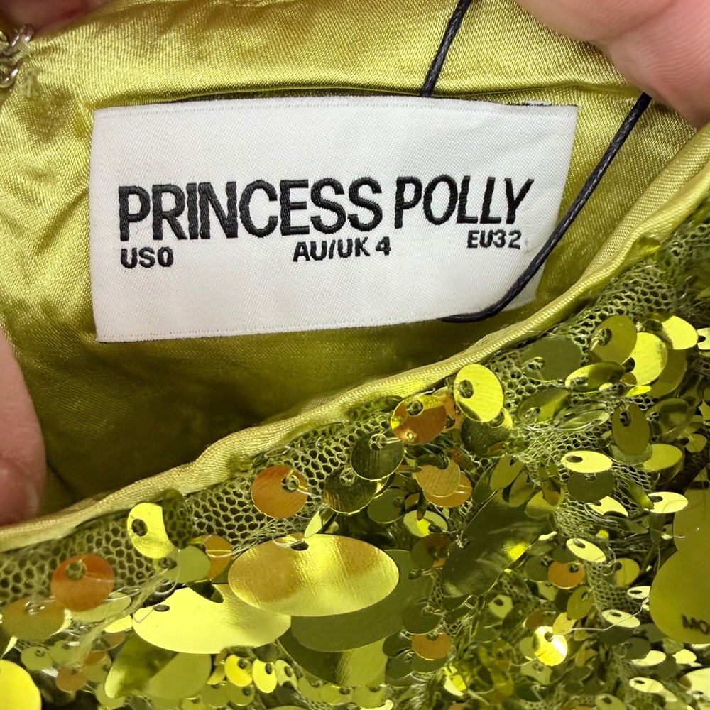 Princess Polly Fluorescents Halter Mini Dress Sequin Party Womens US 0 Green - Picture 8 of 10